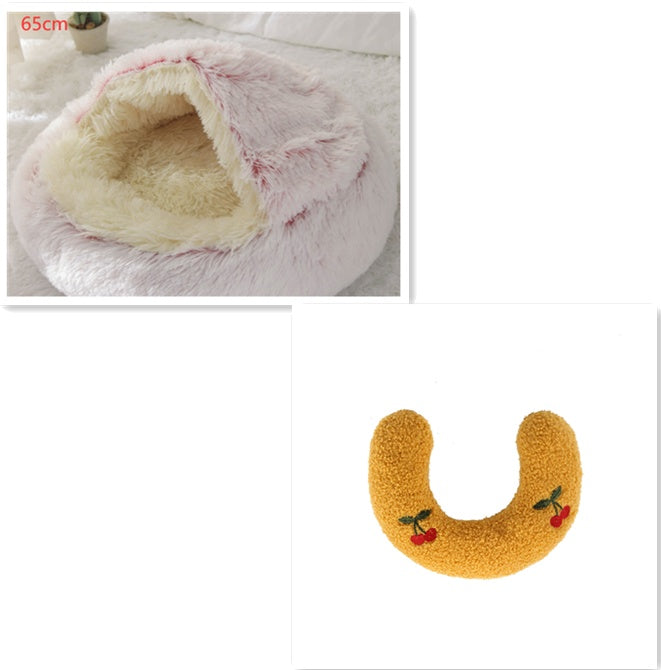 2 In 1 Pet Winter Round Plush Bed House