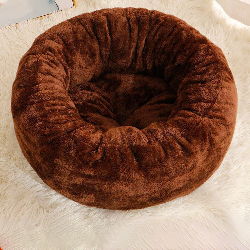 Winter Warm Pet Round Plush Donut Cushion Bed