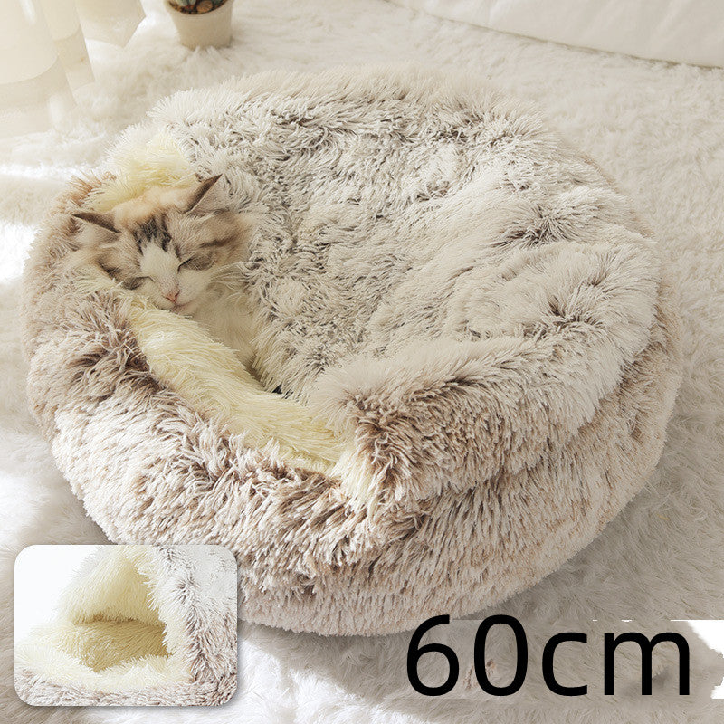 2 In 1 Pet Winter Round Plush Bed House