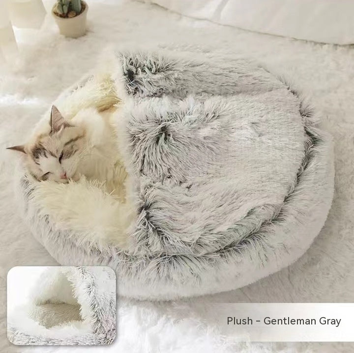 2 In 1 Pet Winter Round Plush Bed House