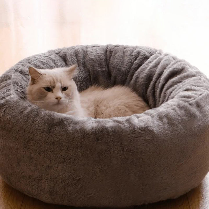 Winter Warm Pet Round Plush Donut Cushion Bed