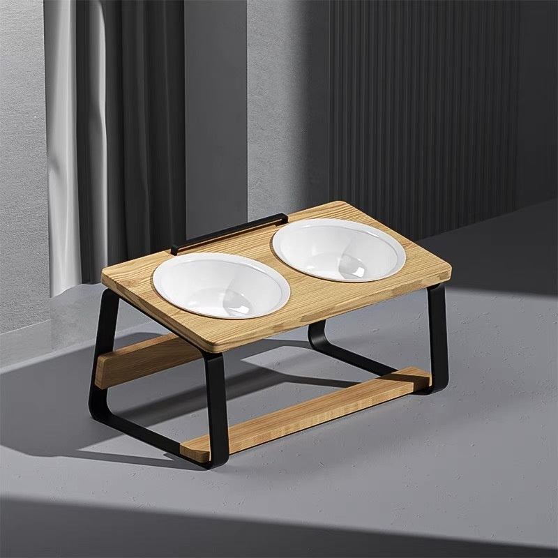 Pet Ceramic Double Feeding Water Bowl Holder