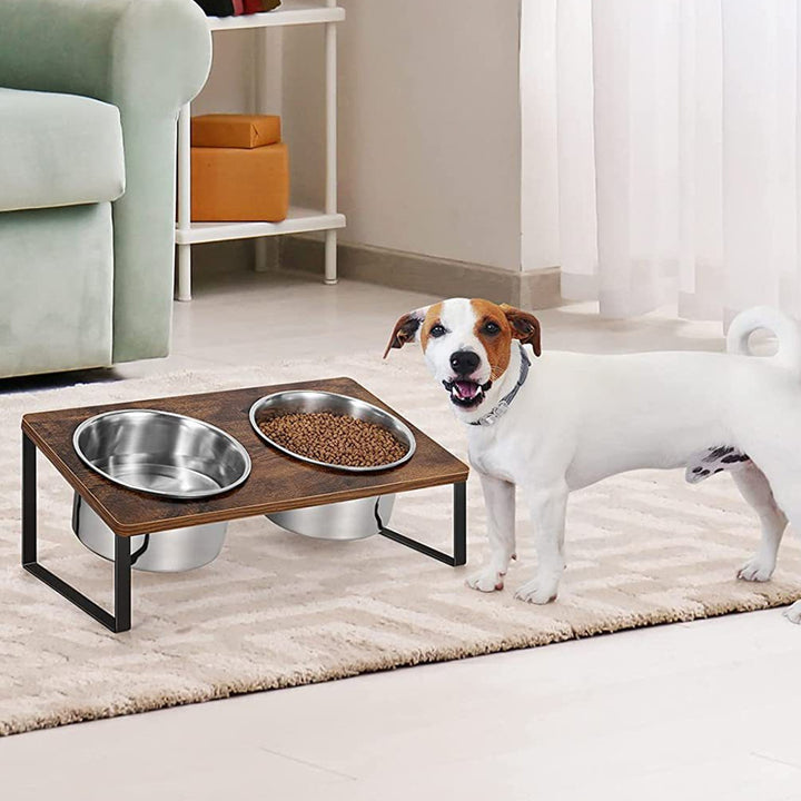 Log Pet Feeding Rack Iron Wood Combined Pet Bowl Rack
