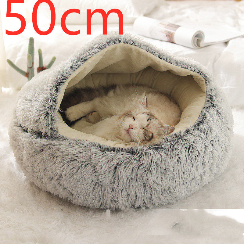 2 In 1 Pet Winter Round Plush Bed House
