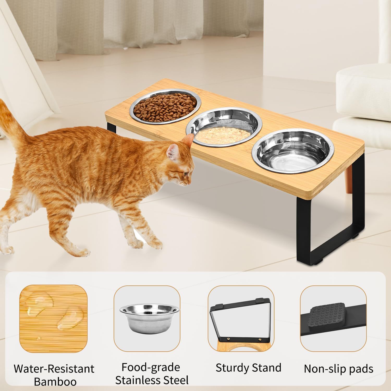 Log Pet Feeding Rack Iron Wood Combined Pet Bowl Rack