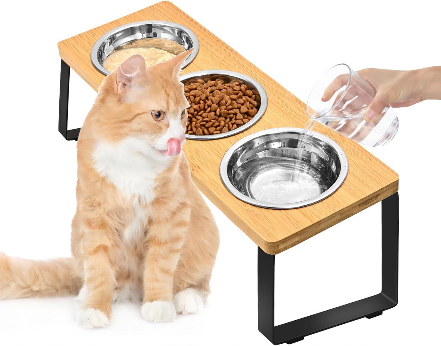 Log Pet Feeding Rack Iron Wood Combined Pet Bowl Rack