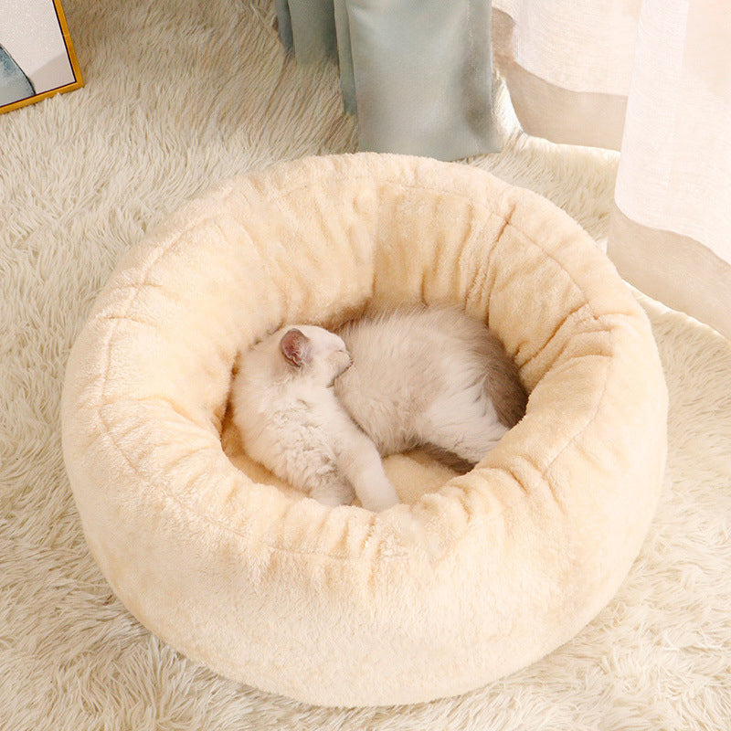 Winter Warm Pet Round Plush Donut Cushion Bed