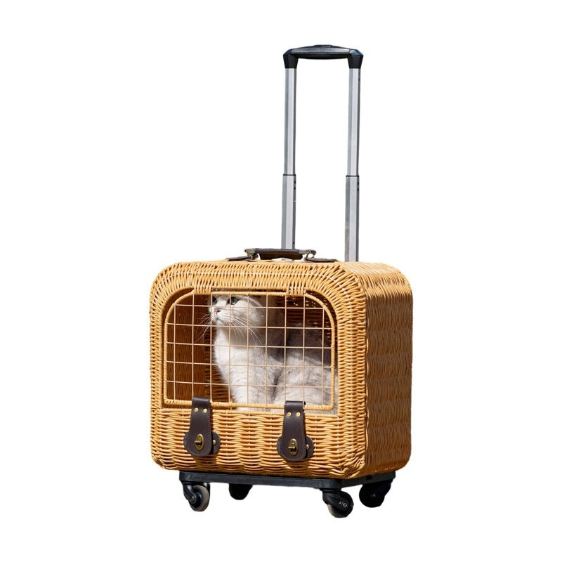 Pet Carrier Woven Rattan Ventilated Portable Travel Bag
