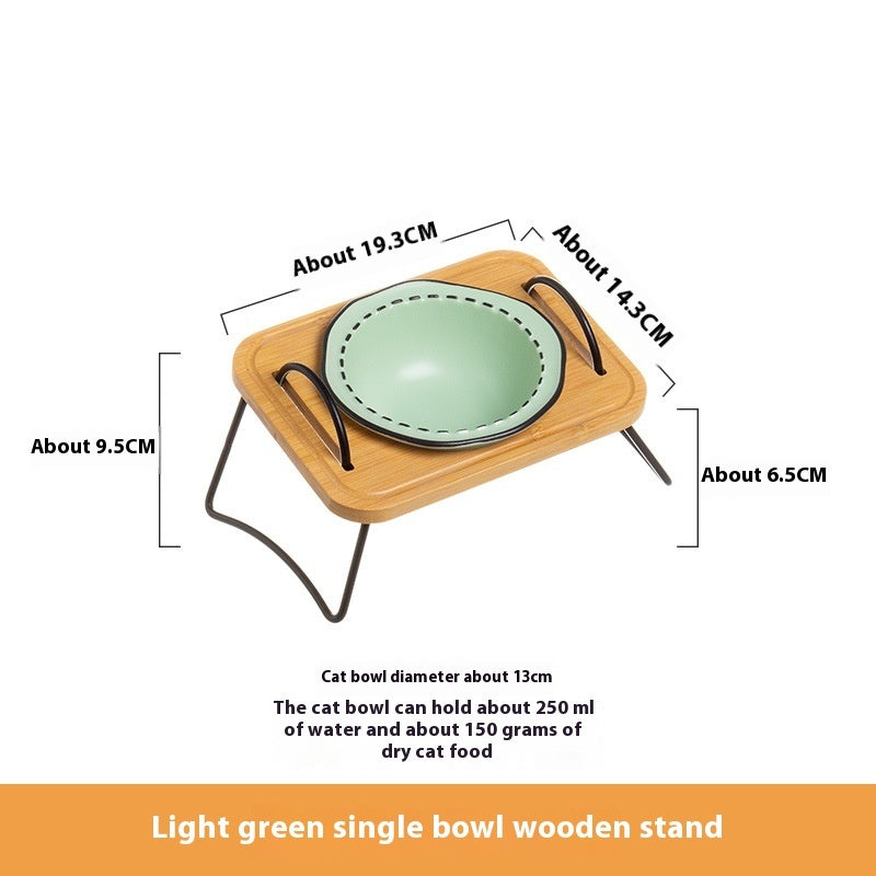 Multi-Functional Wooden Pet Rack with Ceramic Bowl
