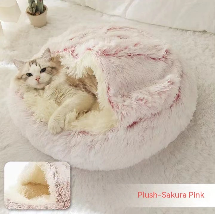 2 In 1 Pet Winter Round Plush Bed House