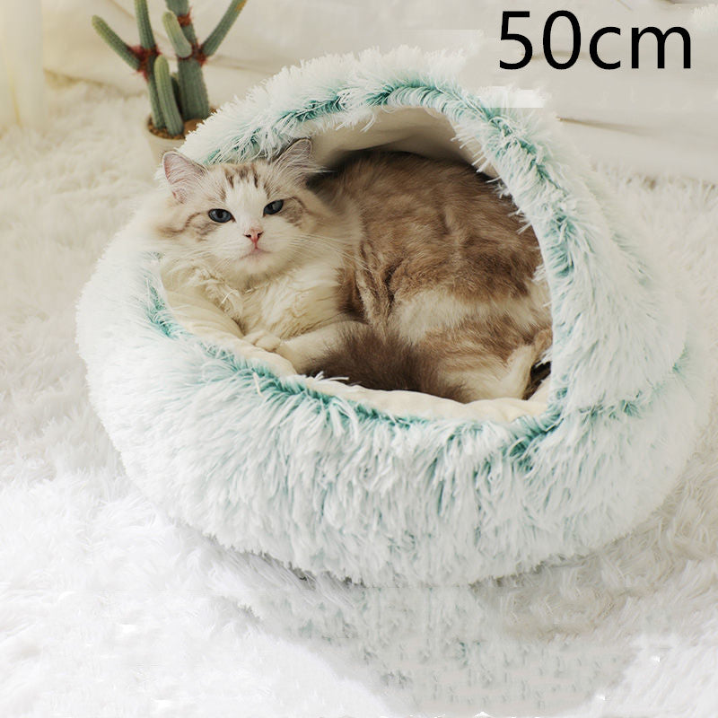 2 In 1 Pet Winter Round Plush Bed House