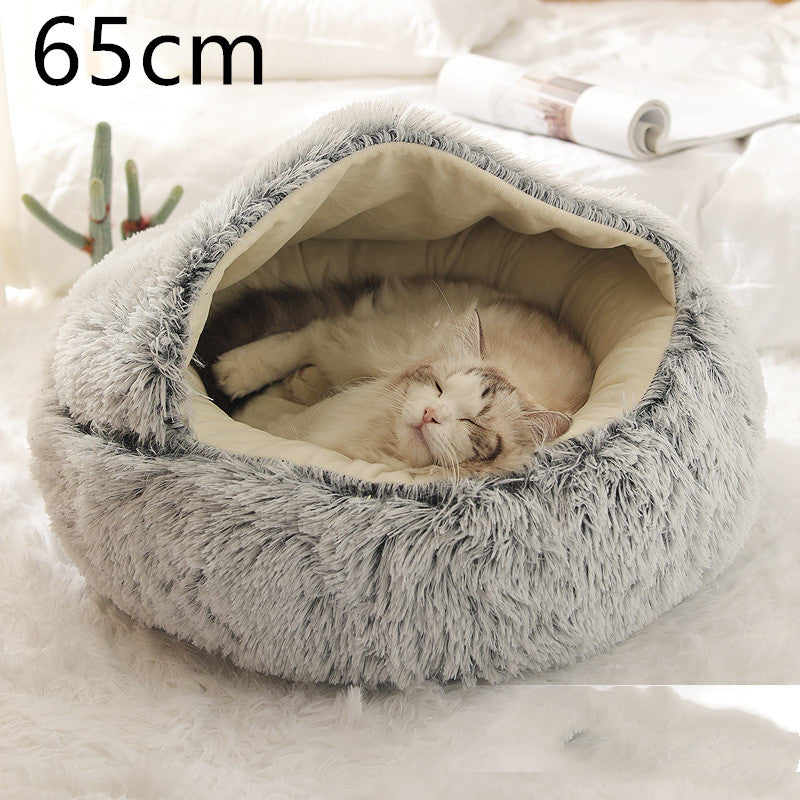 2 In 1 Pet Winter Round Plush Bed House