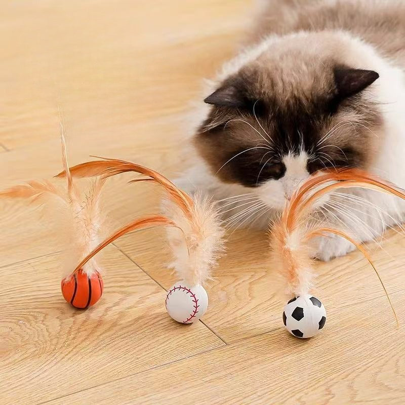 Interactive Pet Feather Bounce Ball Self Entertainment Toy