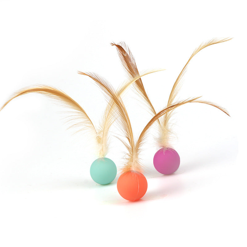 Interactive Pet Feather Bounce Ball Self Entertainment Toy