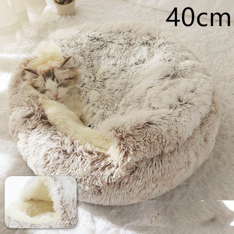 2 In 1 Pet Winter Round Plush Bed House