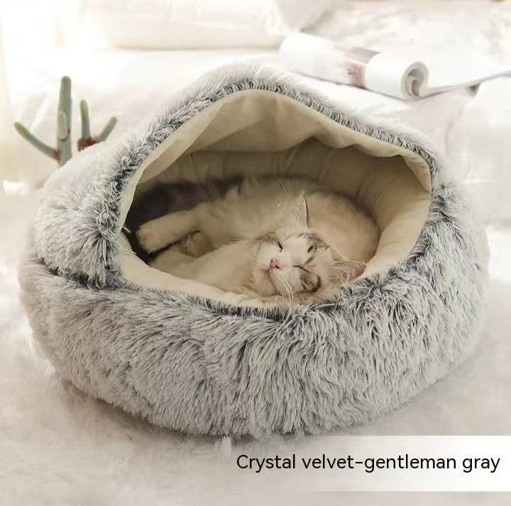 2 In 1 Pet Winter Round Plush Bed House