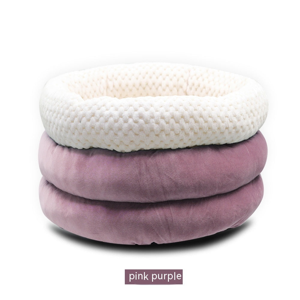 Semi-Closed Round Ice Velvet Deep Sleep Pet Bed
