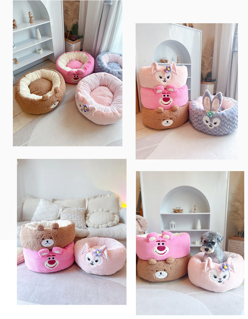 Cartoon Pet Nest Four Seasons Universal Plush Round Cushion Bed