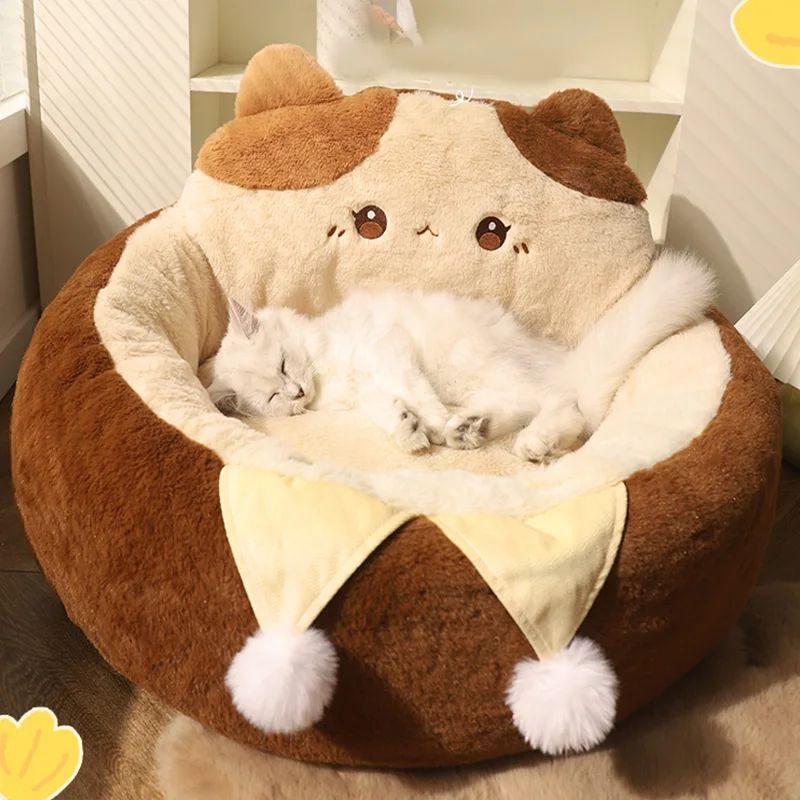Winter Warm Pet Round Plush Deep Sleep Cushion Bed