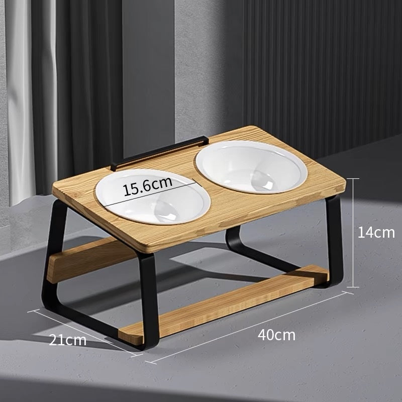 Pet Ceramic Double Feeding Water Bowl Holder