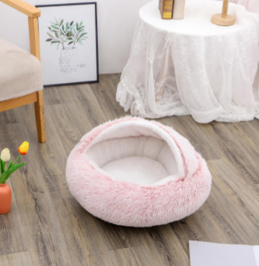 2 In 1 Pet Winter Round Plush Bed House