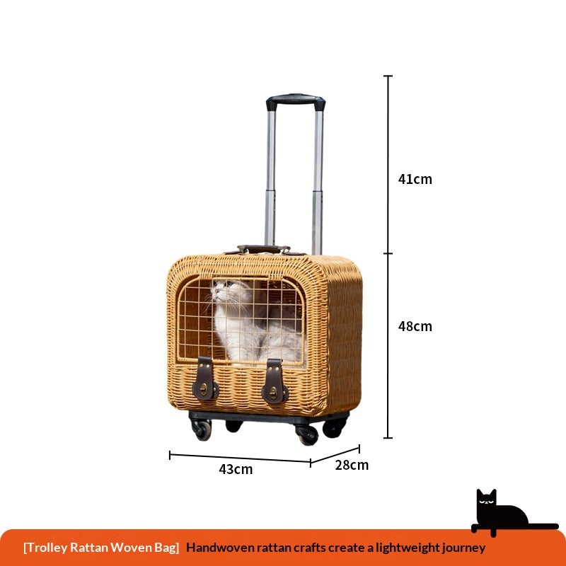 Pet Carrier Woven Rattan Ventilated Portable Travel Bag