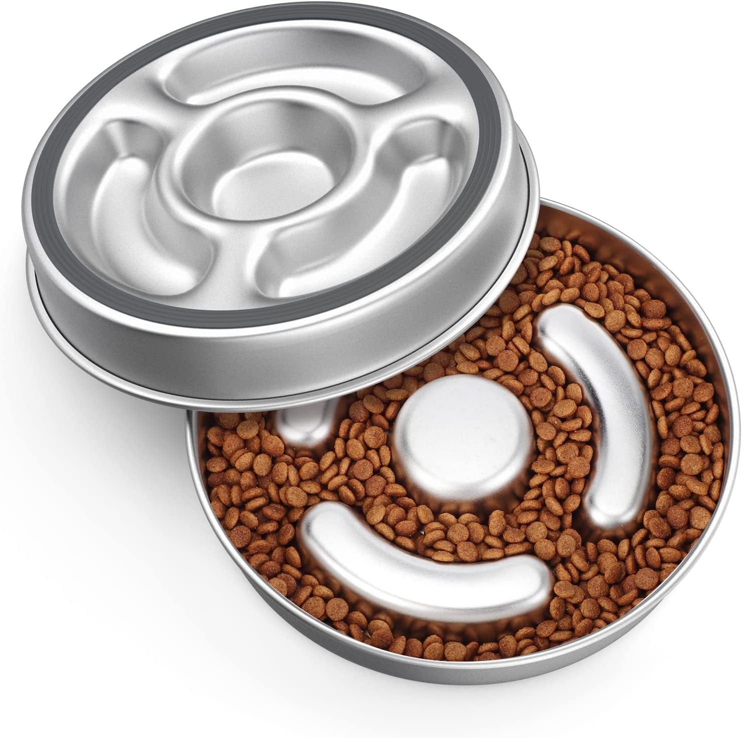 Slow Feeding Pet Bowl with Stainless Steel Neck Guard