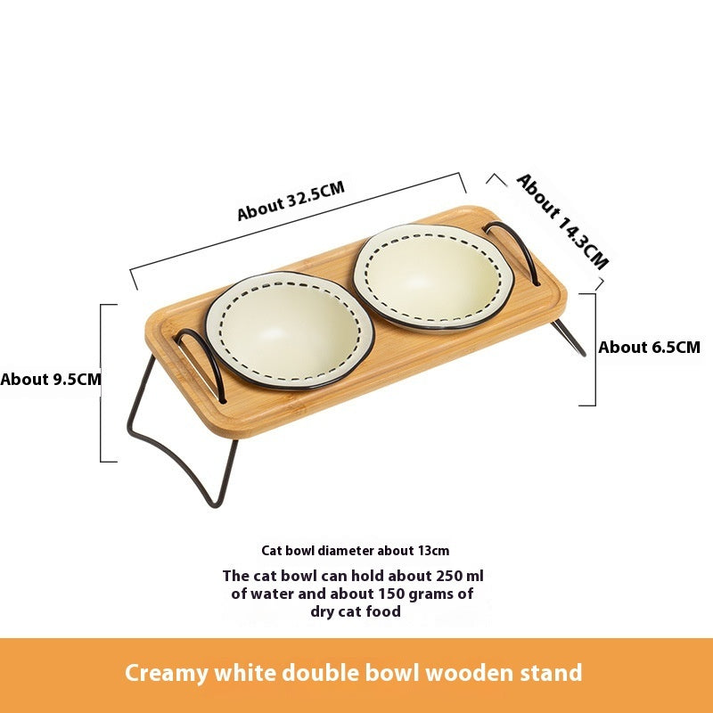Multi-Functional Wooden Pet Rack with Ceramic Bowl