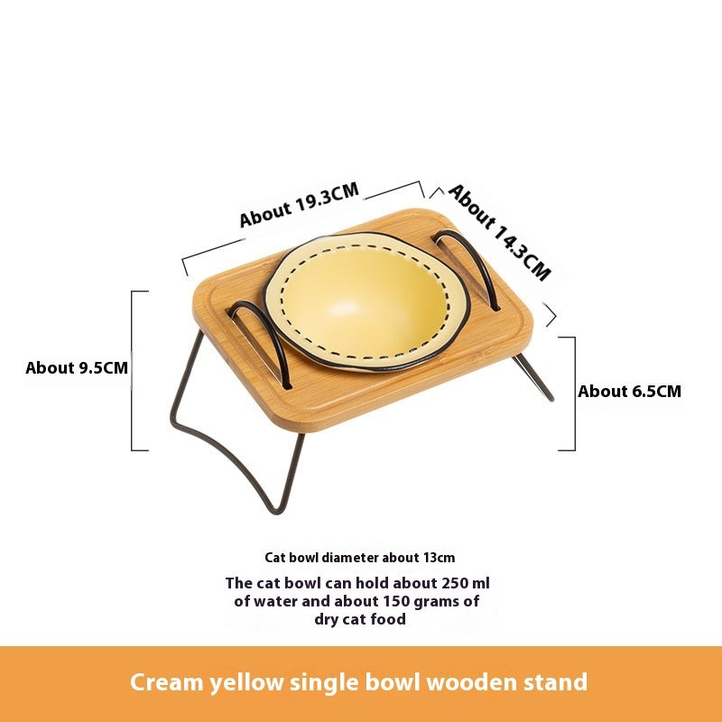 Multi-Functional Wooden Pet Rack with Ceramic Bowl