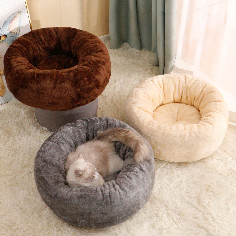 Winter Warm Pet Round Plush Donut Cushion Bed