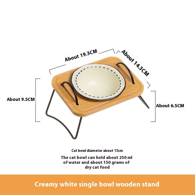 Multi-Functional Wooden Pet Rack with Ceramic Bowl