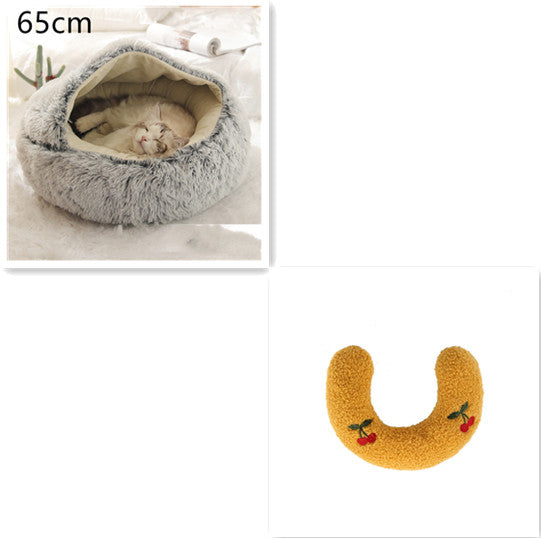 2 In 1 Pet Winter Round Plush Bed House