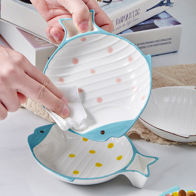 Pet Fish Shaped Ceramic Feeding Bowl Plate