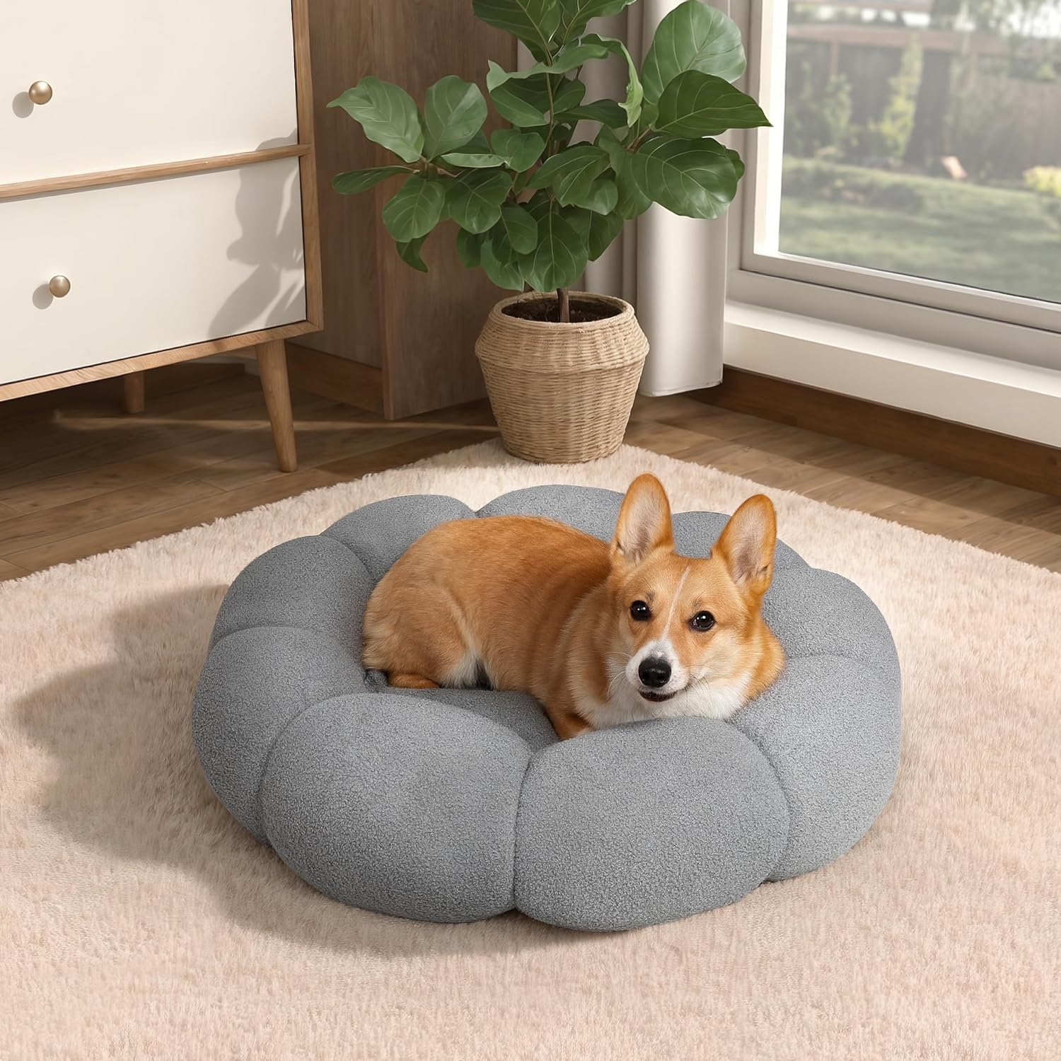 Calming Pet Round Plush Donut Cuddler Bed