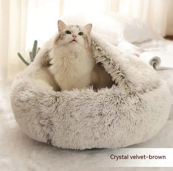 2 In 1 Pet Winter Round Plush Bed House