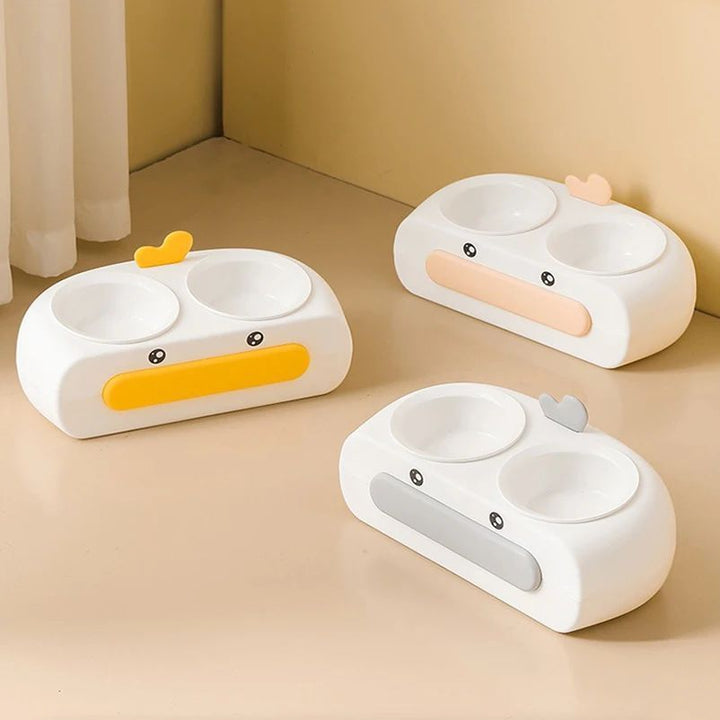 Pet Duck Design Double Bowl Feeding Tray