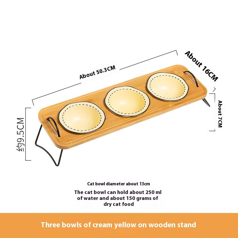 Multi-Functional Wooden Pet Rack with Ceramic Bowl