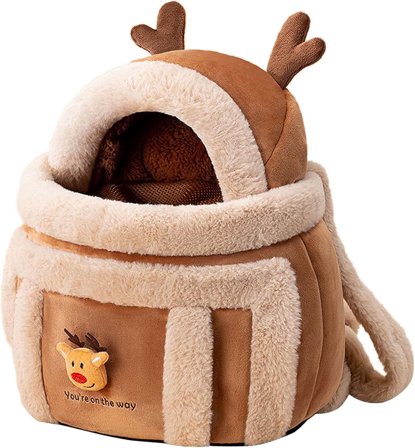 Plush Winter Pet Travel Backpack Carrier with Hand Warmers