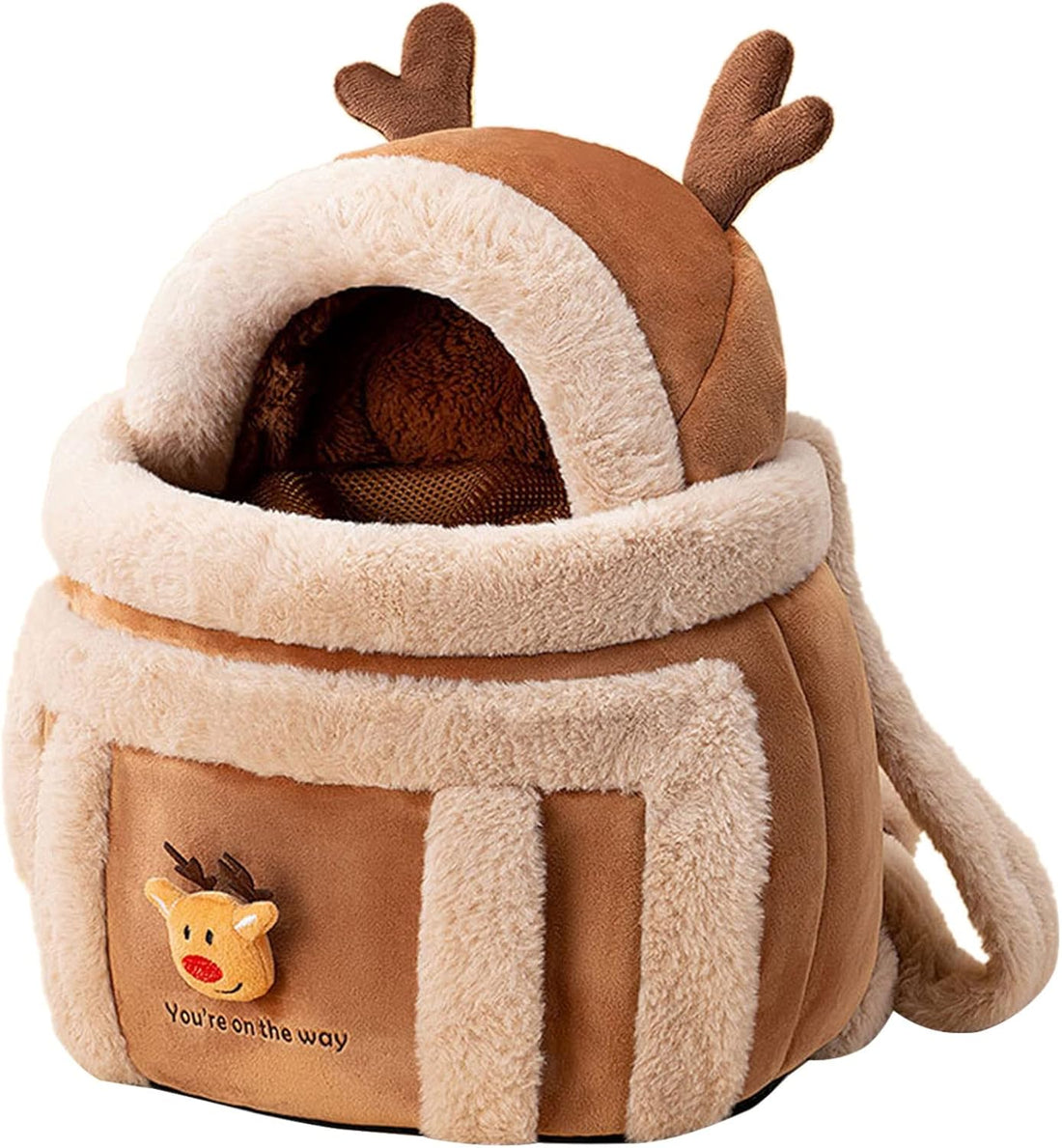 Plush Winter Pet Travel Backpack Carrier with Hand Warmers