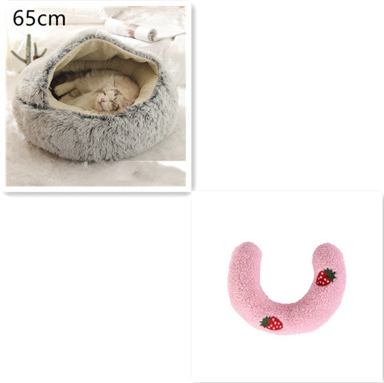 2 In 1 Pet Winter Round Plush Bed House