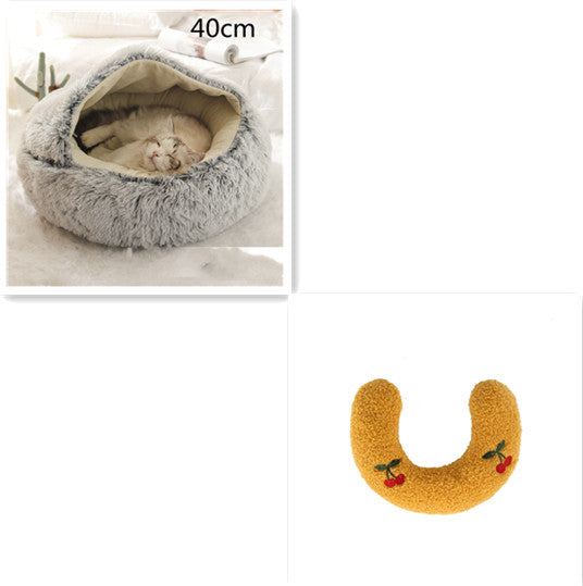 2 In 1 Pet Winter Round Plush Bed House