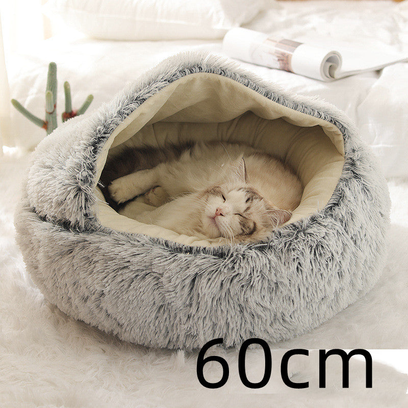 2 In 1 Pet Winter Round Plush Bed House