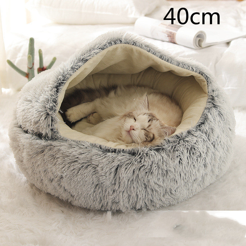 2 In 1 Pet Winter Round Plush Bed House