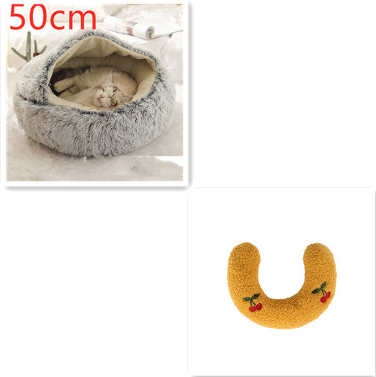 2 In 1 Pet Winter Round Plush Bed House