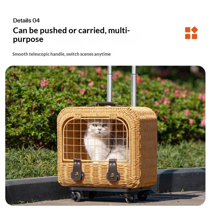 Pet Carrier Woven Rattan Ventilated Portable Travel Bag