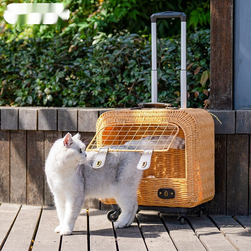 Pet Carrier Woven Rattan Ventilated Portable Travel Bag