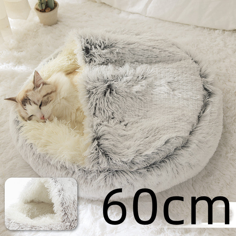 2 In 1 Pet Winter Round Plush Bed House