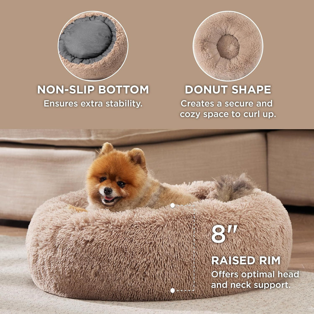 Indoor Solid Color Non Slip Fluffy Plush Pet Bed