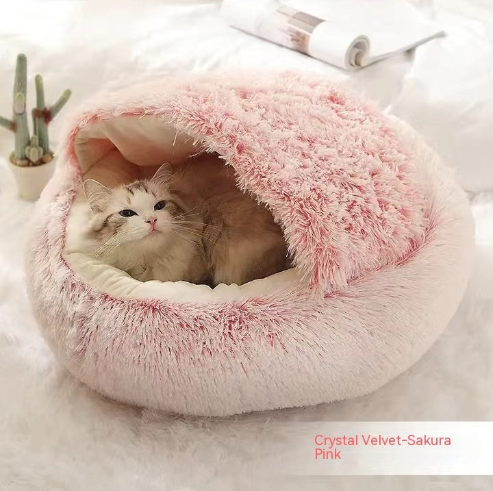 2 In 1 Pet Winter Round Plush Bed House