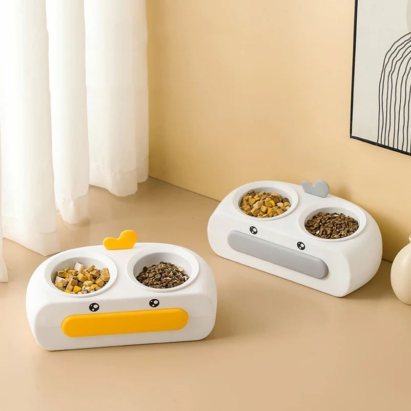 Pet Duck Design Double Bowl Feeding Tray